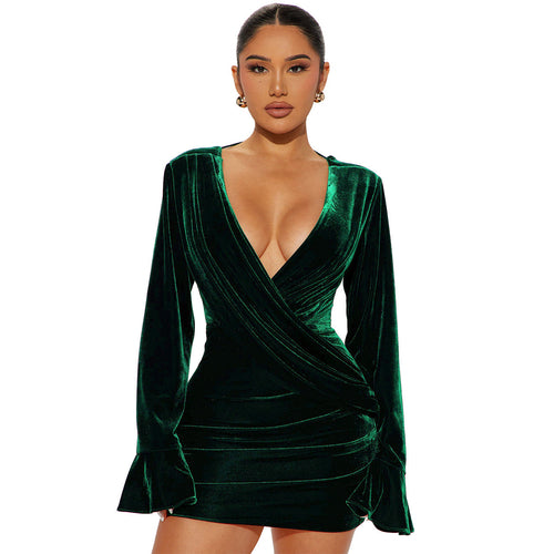 Velvet V Neck Backless Sexy Sheath Evening Dress Dress
