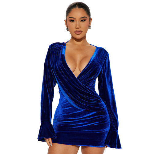 Velvet V Neck Backless Sexy Sheath Evening Dress Dress