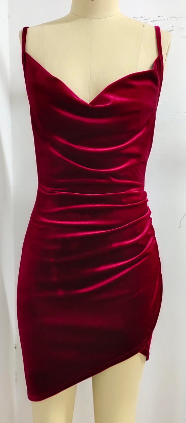 Women Clothing Dress Sexy Pleated Strap Dress