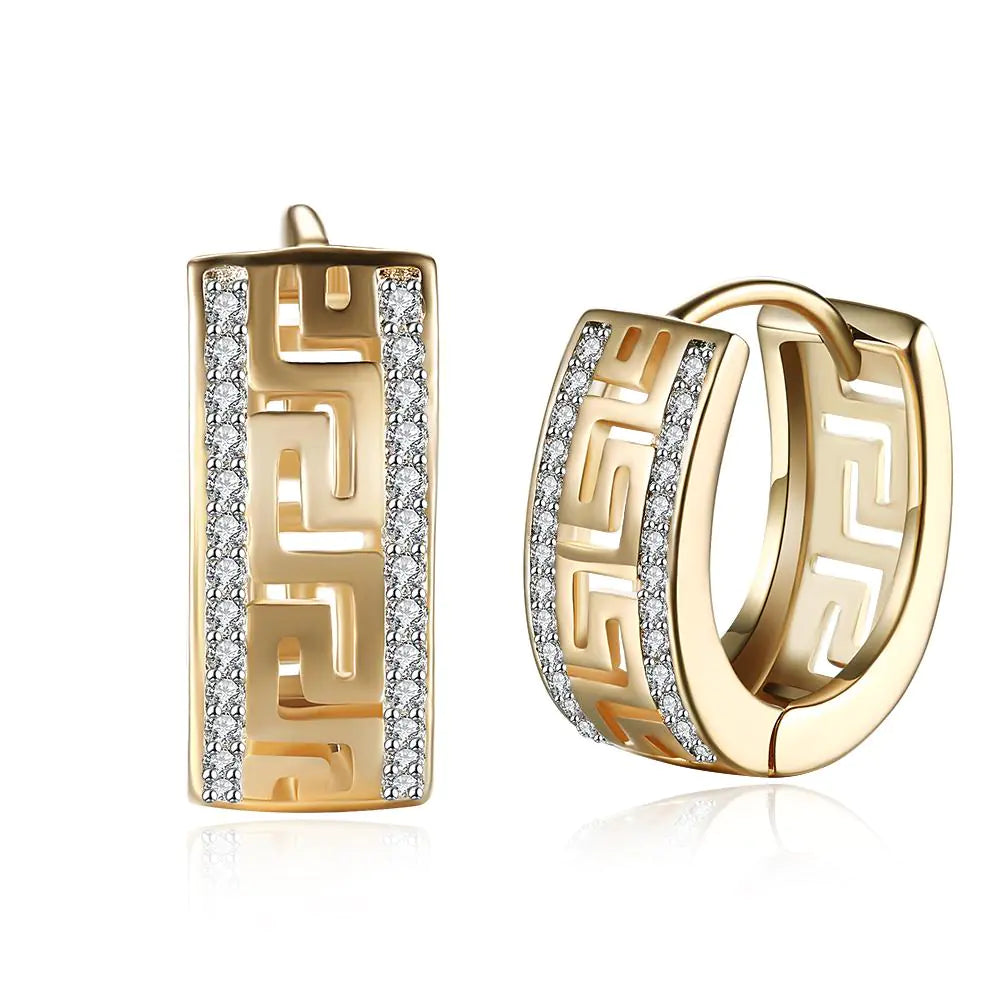 14K Gold Plated Elements Roman Ingrain Pave Huggie Earrings
