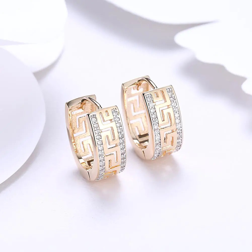 14K Gold Plated Elements Roman Ingrain Pave Huggie Earrings