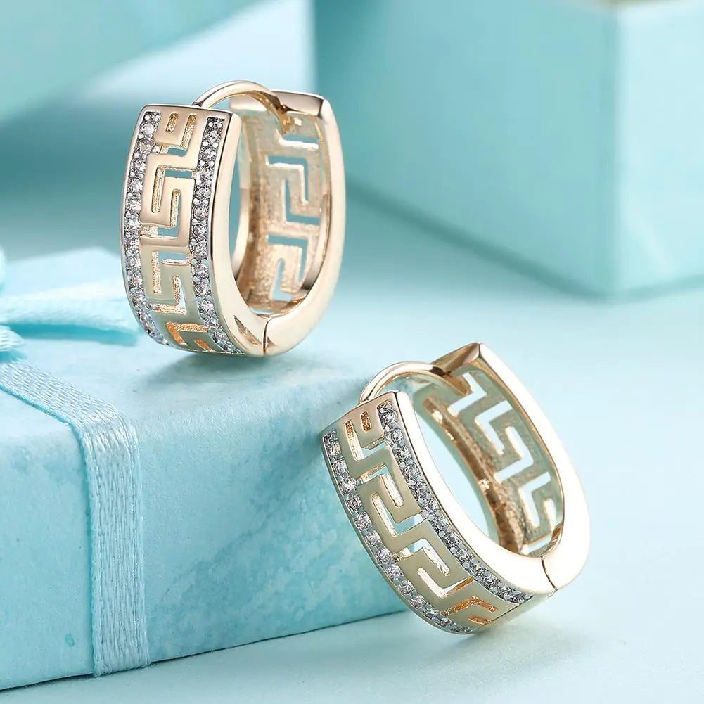 14K Gold Plated Elements Roman Ingrain Pave Huggie Earrings