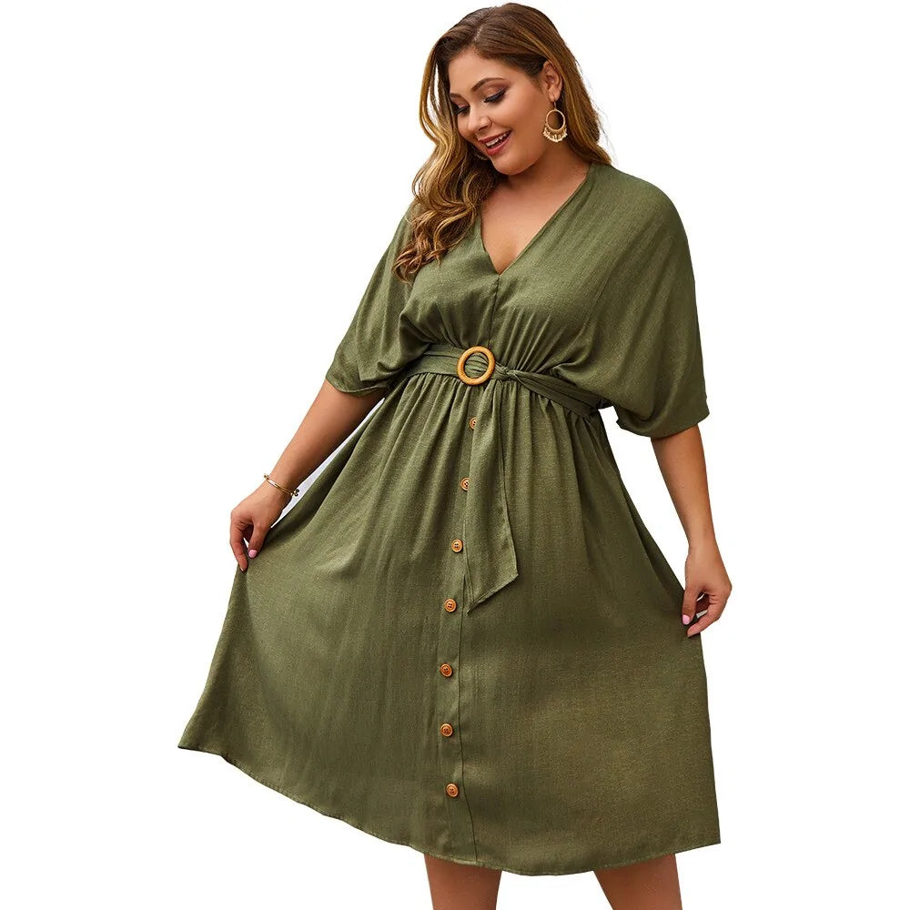 Plus Size Dress V-Neck Full Sleeve