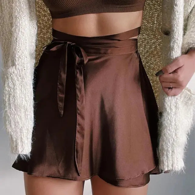 Wrap-Designed Satin Mini Skirt