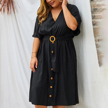 Plus Size Dress V-Neck Full Sleeve