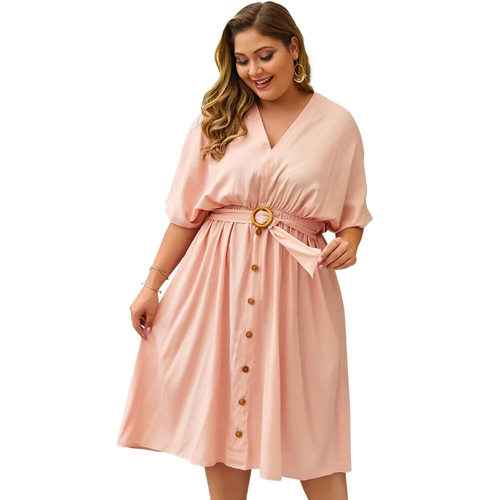 Plus Size Dress V-Neck Full Sleeve