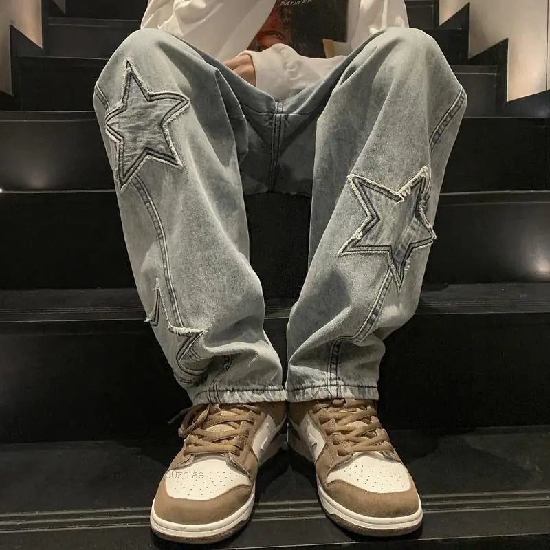 Star Embroidery Straight Casual Men Jeans