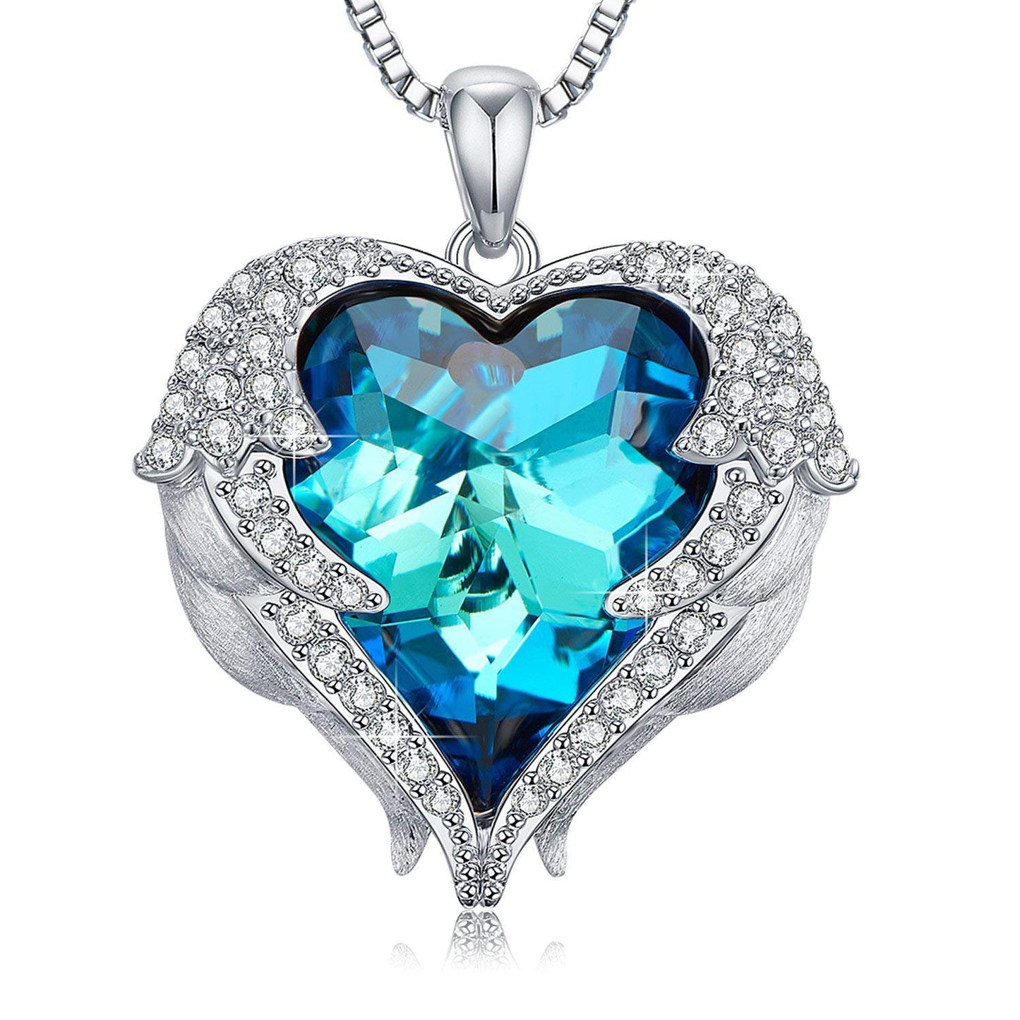 Wings of an Angel Heart Blue Topaz Necklace and Earring Set with Gift