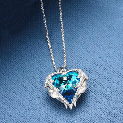 Wings of an Angel Heart Blue Topaz Necklace and Earring Set with Gift