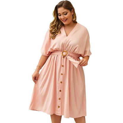 Plus Size Dress V-Neck Full Sleeve