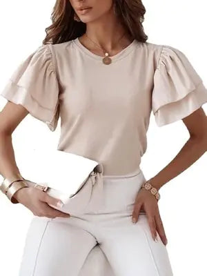 Office Lady Elegant O-Neck Solid Simple Blouse