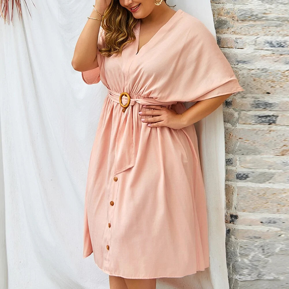 Plus Size Dress V-Neck Full Sleeve