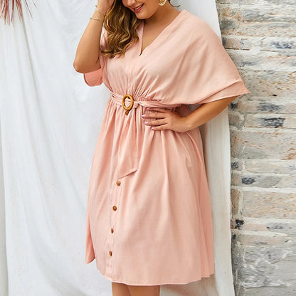 Plus Size Dress V-Neck Full Sleeve