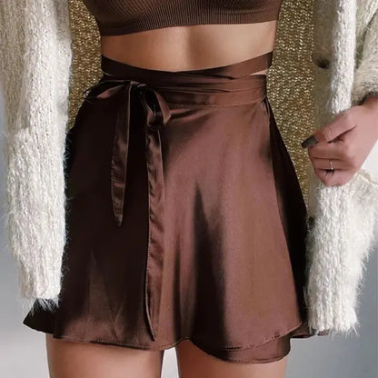 Wrap-Designed Satin Mini Skirt