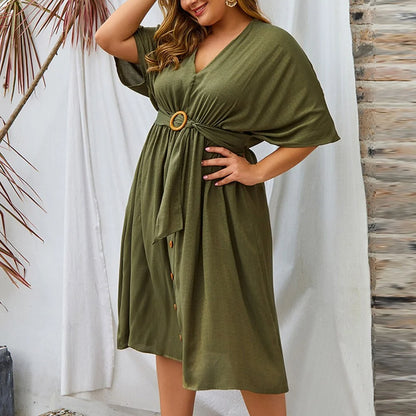 Plus Size Dress V-Neck Full Sleeve