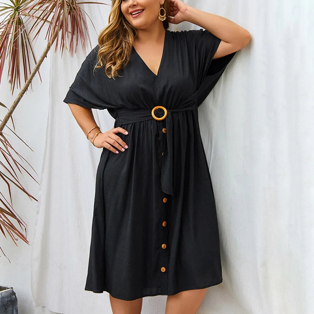 Plus Size Dress V-Neck Full Sleeve