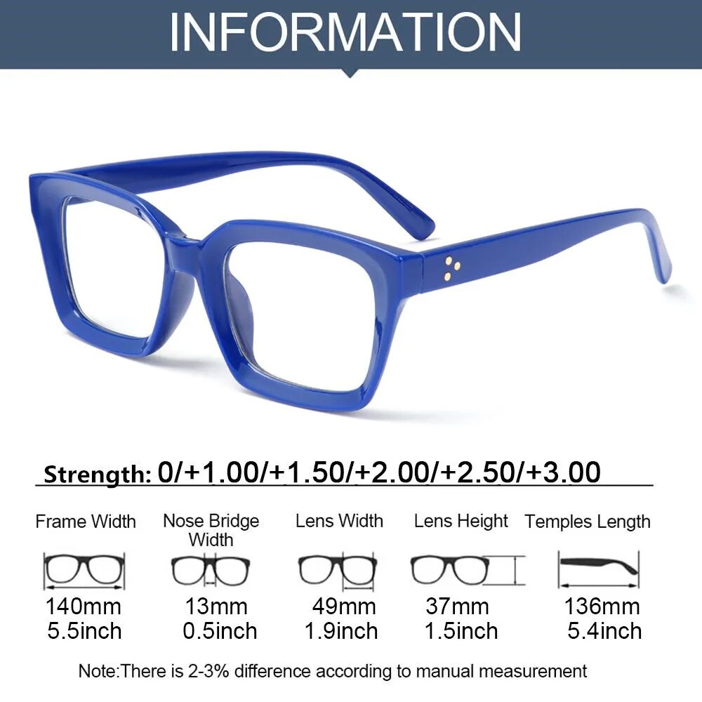 Men Women Fashion Oversized Square Reading Glasses Large Frame Eyeglasses